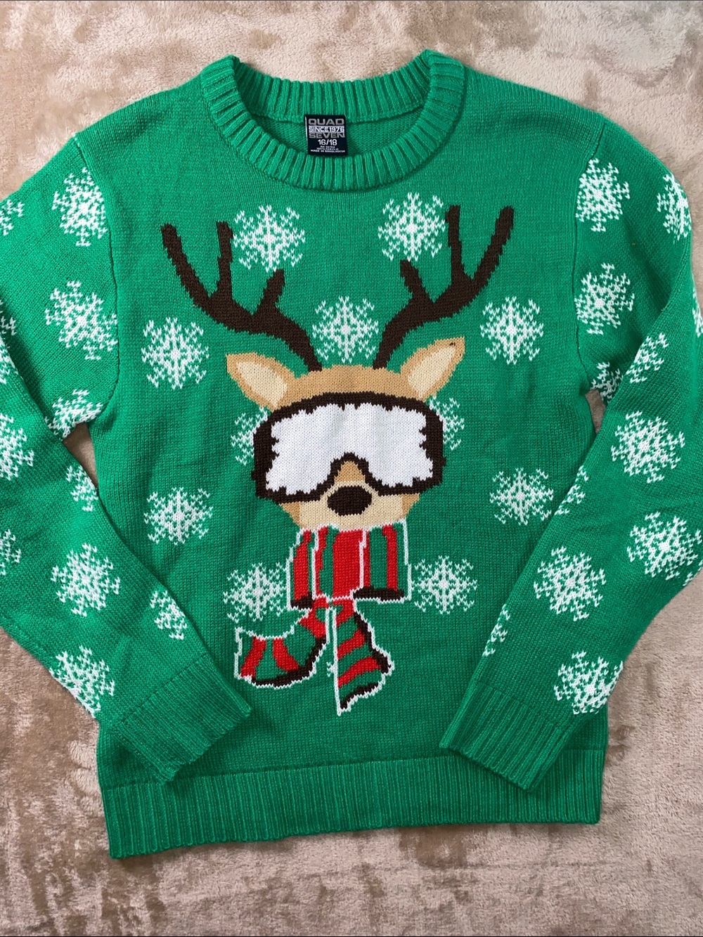 Quad Even Boys Ugly Christmas Holiday Reindeer Sweater with Snowflake